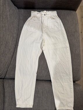 Zara Cream High-Waist Paperbag Trousers